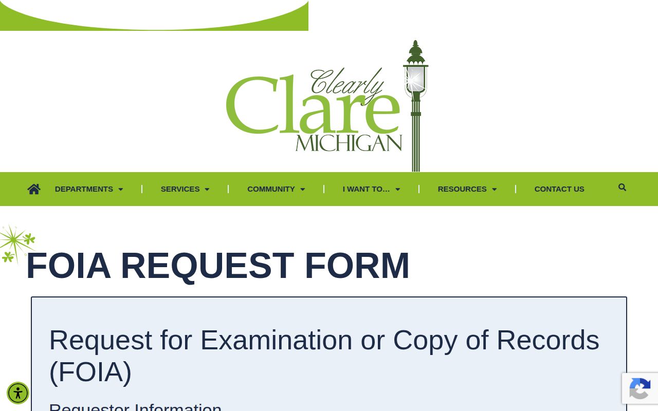 City of Clare online FOIA request page
