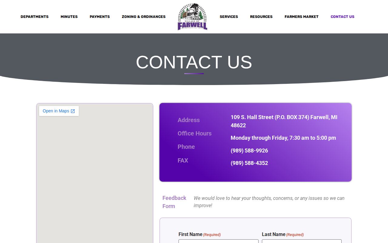 Farwell Village Hall official contact page