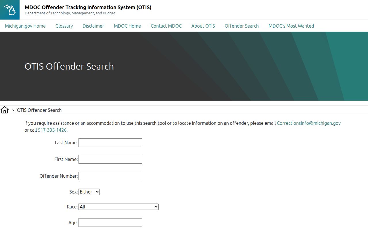Michigan MDOC OTIS offender record search for Clare County cases