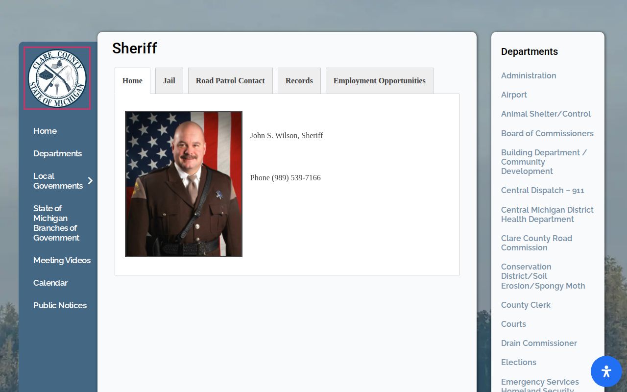 Clare County Sheriff jail and booking record page